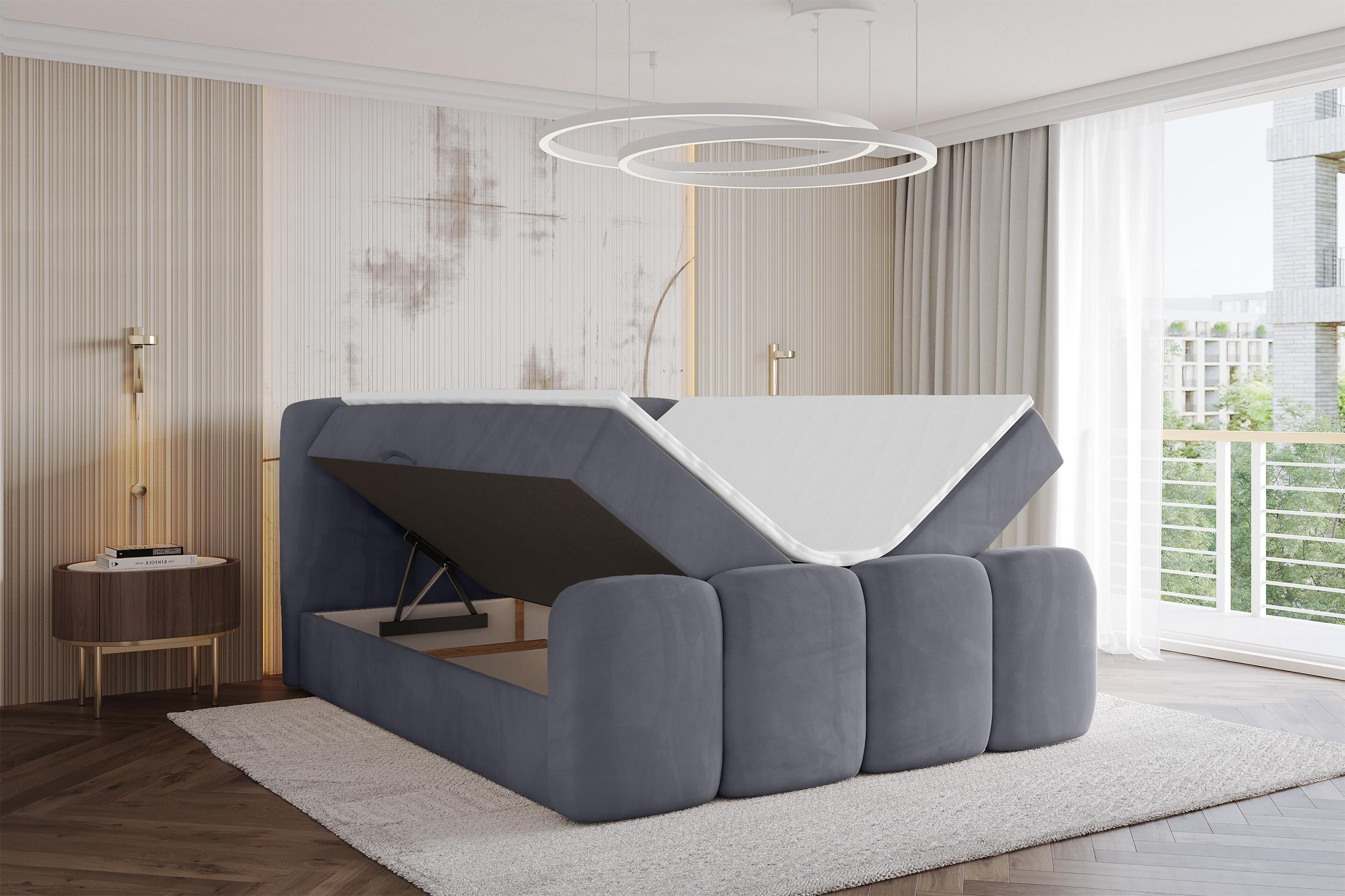 BOXBETT mit Matratze H3 - NINA-Z - 200x200 cm - Dunkelgrau Holzwerkstoff ALTDECOR Möbel > Betten > Boxspringbetten Grau