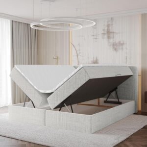 wohnli-moebel-suche-800001940728-1 BOXBETT mit Matratze H3 - NINA - 200x200 cm - Hellgrau Holzwerkstoff ALTDECOR Möbel > Betten > Boxspringbetten Grau