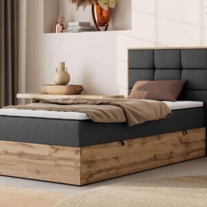 wohnli-moebel-suche-800001944614-1 BOXBETT ALBERO 1 90/200 - Dunkelgrau Kunstleder - Topper Visco - H3 - Rechts Textil MKS Möbel > Betten > Boxspringbetten Anthrazit