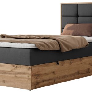 wohnli-moebel-suche-800001944614 Wohnli Möbelsuche - BOXBETT ALBERO 1 90/200 - Dunkelgrau Kunstleder - Topper Visco - H3 - Rechts