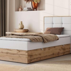 wohnli-moebel-suche-800001944627-1 BOXBETT ALBERO 1 90/200 - Weiß Kunstleder - Topper Visco - H3 - Rechts Textil MKS Möbel > Betten > Boxspringbetten Weiß