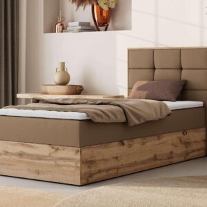 BOXBETT ALBERO 1 90/200 - Braun Kunstleder - Topper Visco - H3 - Rechts Textil MKS Möbel > Betten > Boxspringbetten Braun