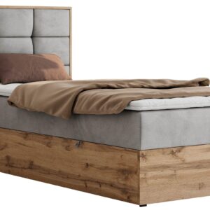 wohnli-moebel-suche-800001944668 Wohnli Möbelsuche - BOXBETT ALBERO 1 90/200 - Hellgrau Velvet - Topper Visco - H4 - Links