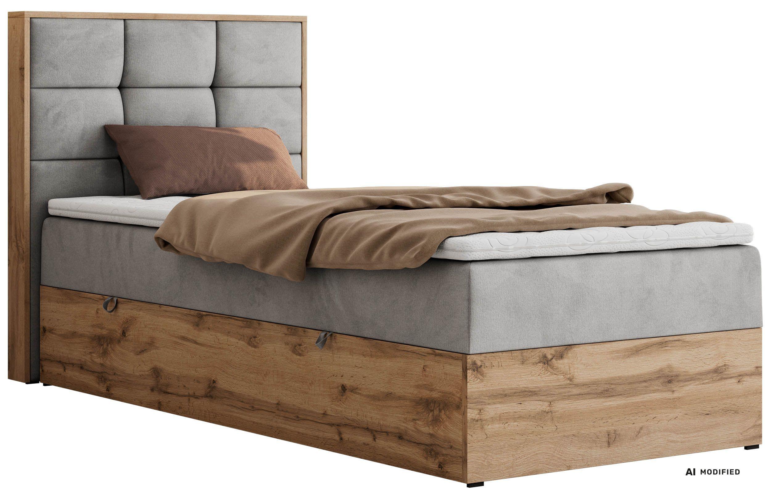 wohnli-moebel-suche-800001944668 Wohnli Möbelsuche - BOXBETT ALBERO 1 90/200 - Hellgrau Velvet - Topper Visco - H4 - Links
