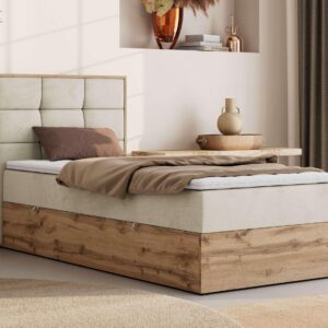 wohnli-moebel-suche-800001944703-1 BOXBETT ALBERO 1 90/200 - Beige Velvet - Topper Visco - H3 - Links Textil MKS Möbel > Betten > Boxspringbetten Beige