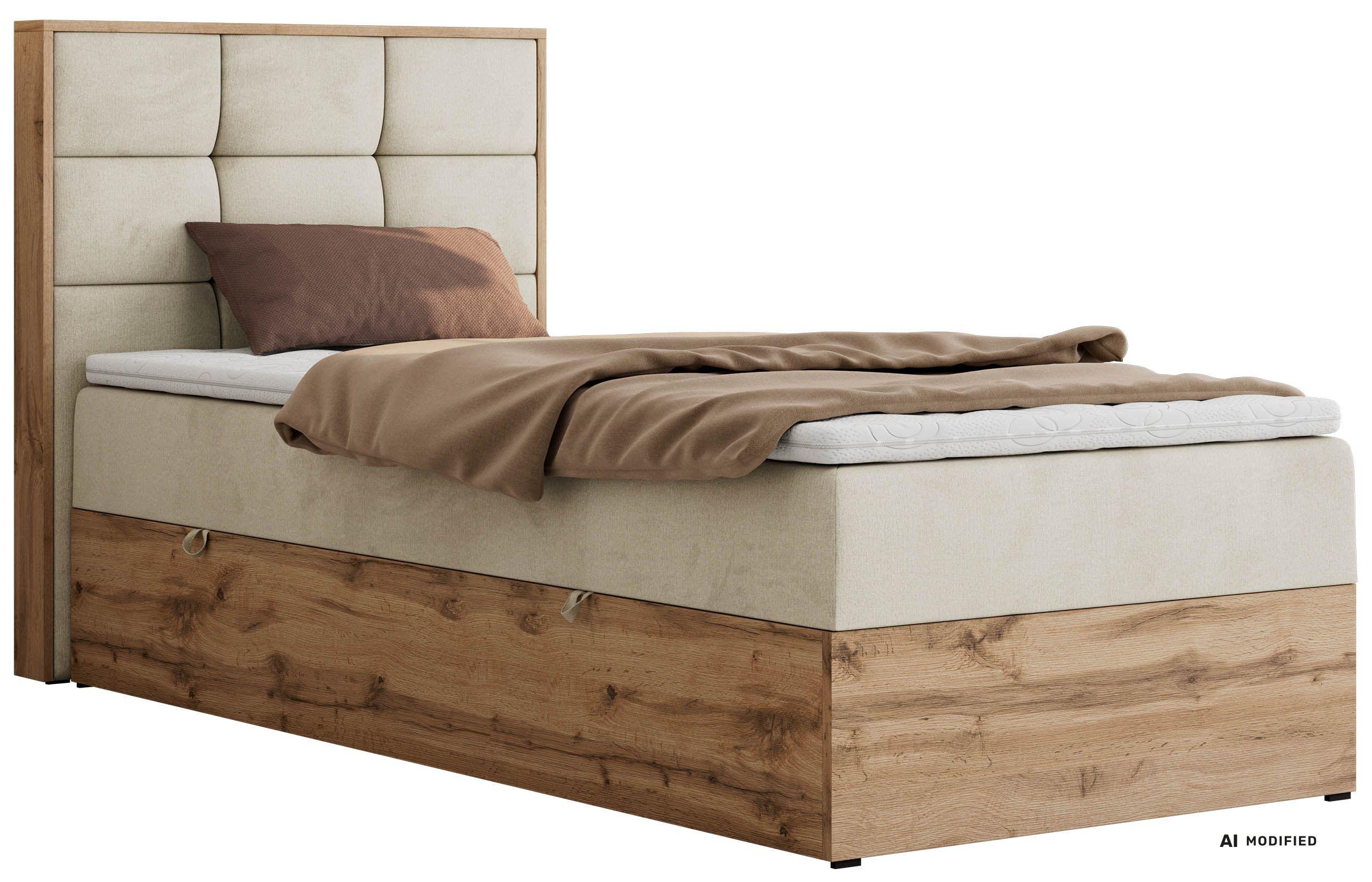 wohnli-moebel-suche-800001944703 Wohnli Möbelsuche - BOXBETT ALBERO 1 90/200 - Beige Velvet - Topper Visco - H3 - Links