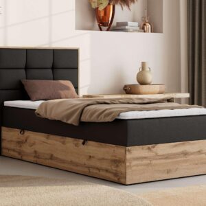 wohnli-moebel-suche-800001944880-1 BOXBETT ALBERO 1 90/200 - Schwarz Kunstleder - Topper Visco - H3 - Links Textil MKS Möbel > Betten > Boxspringbetten Schwarz