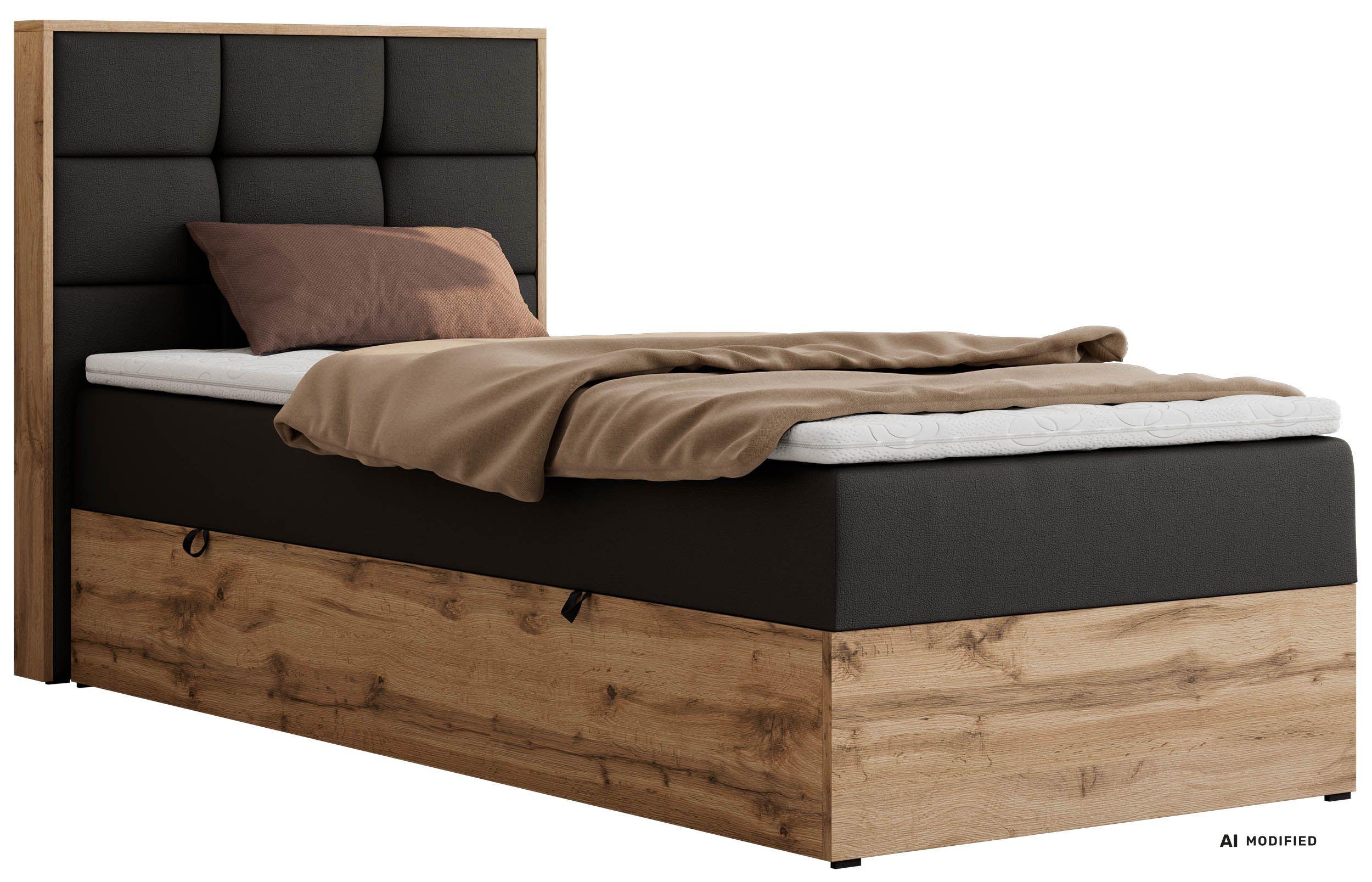 wohnli-moebel-suche-800001944880 Wohnli Möbelsuche - BOXBETT ALBERO 1 90/200 - Schwarz Kunstleder - Topper Visco - H3 - Links