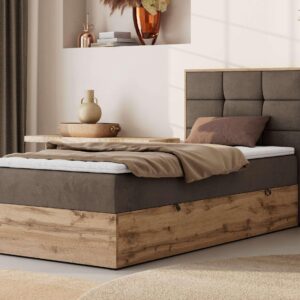 wohnli-moebel-suche-800001944889-1 BOXBETT ALBERO 1 90/200 - Braun Velvet - Topper Visco - H4 - Rechts Textil MKS Möbel > Betten > Boxspringbetten Braun
