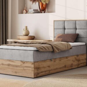 wohnli-moebel-suche-800001944893-1 BOXBETT ALBERO 1 90/200 - Hellgrau Velvet - Topper Visco - H4 - Rechts Textil MKS Möbel > Betten > Boxspringbetten Grau