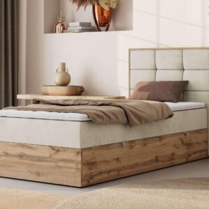 wohnli-moebel-suche-800001944911-1 BOXBETT ALBERO 1 90/200 - Beige Velvet - Topper Visco - H3 - Rechts Textil MKS Möbel > Betten > Boxspringbetten Beige