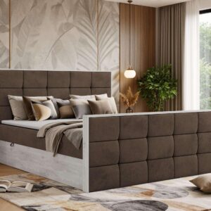 wohnli-moebel-suche-800001945169-1 BOXBETT ALNOR DUO 180/200 - Braun Velvet - Topper Visco - H3 Textil MKS Möbel > Betten > Boxspringbetten Braun