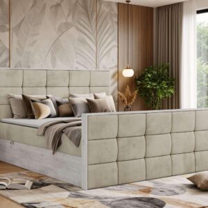 wohnli-moebel-suche-800001945176-1 BOXBETT ALNOR DUO 160/200 - Beige Velvet - Topper Visco - H4 Textil MKS Möbel > Betten > Boxspringbetten Beige