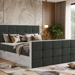 wohnli-moebel-suche-800001945206-1 BOXBETT ALNOR DUO 180/200 - Dunkelgrau Stukture - Topper Visco - H3 Textil MKS Möbel > Betten > Boxspringbetten Grau