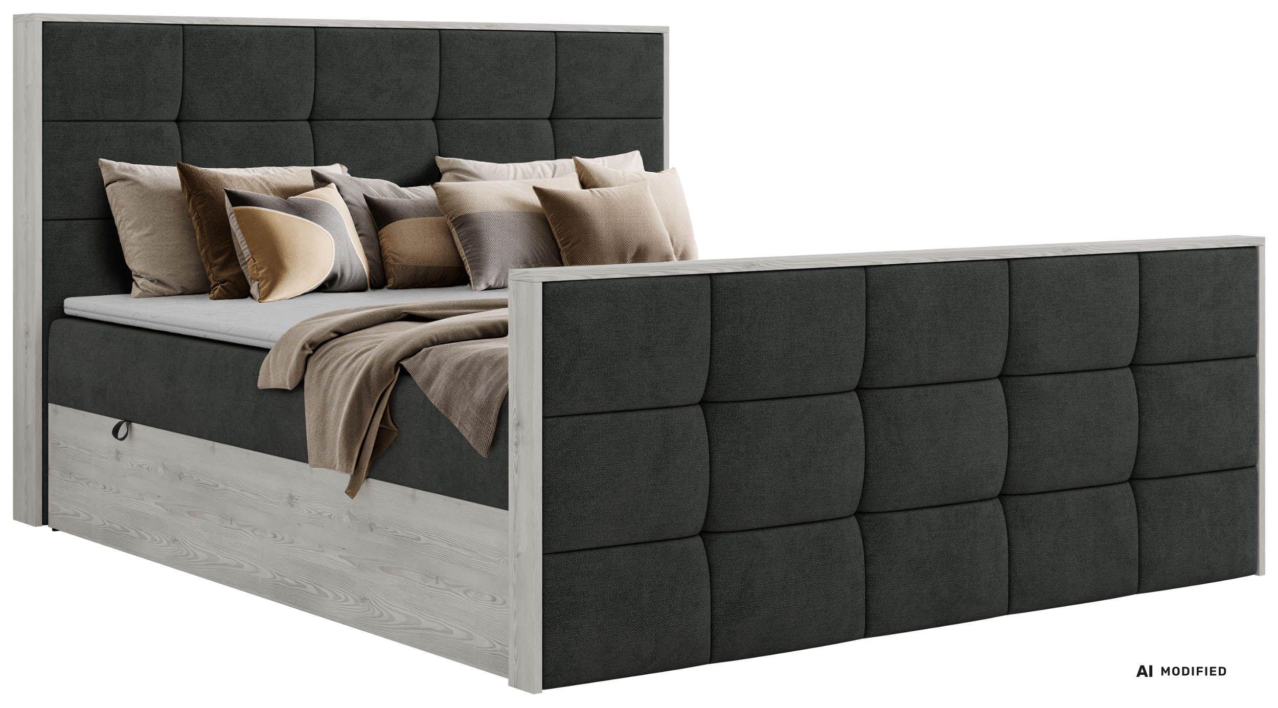 Wohnli Möbelsuche - BOXBETT ALNOR DUO 140/200 - Dunkelgrau Stukture - Topper Visco - H4