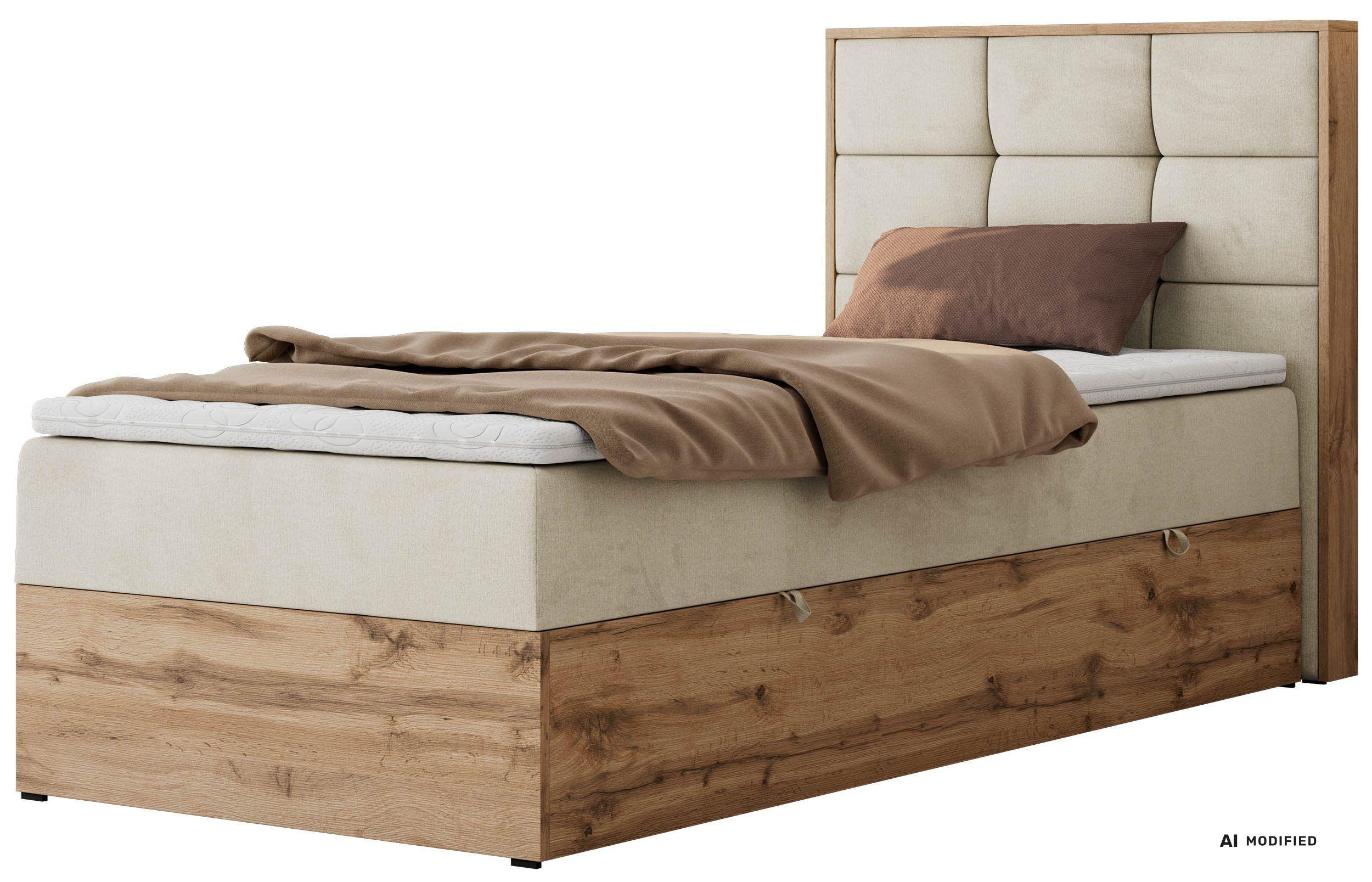 wohnli-moebel-suche-800001945312 Wohnli Möbelsuche - BOXBETT ALBERO 1 90/200 - Beige Velvet - Topper T25 - H4 - Rechts
