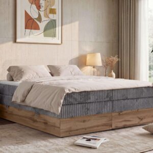 wohnli-moebel-suche-800001945334-1 BOXSPRINGBETT WOOD ZERO KING 200/200 - Grau Cord - Topper Visco - H3 Textil MKS Möbel > Betten > Boxspringbetten Grau