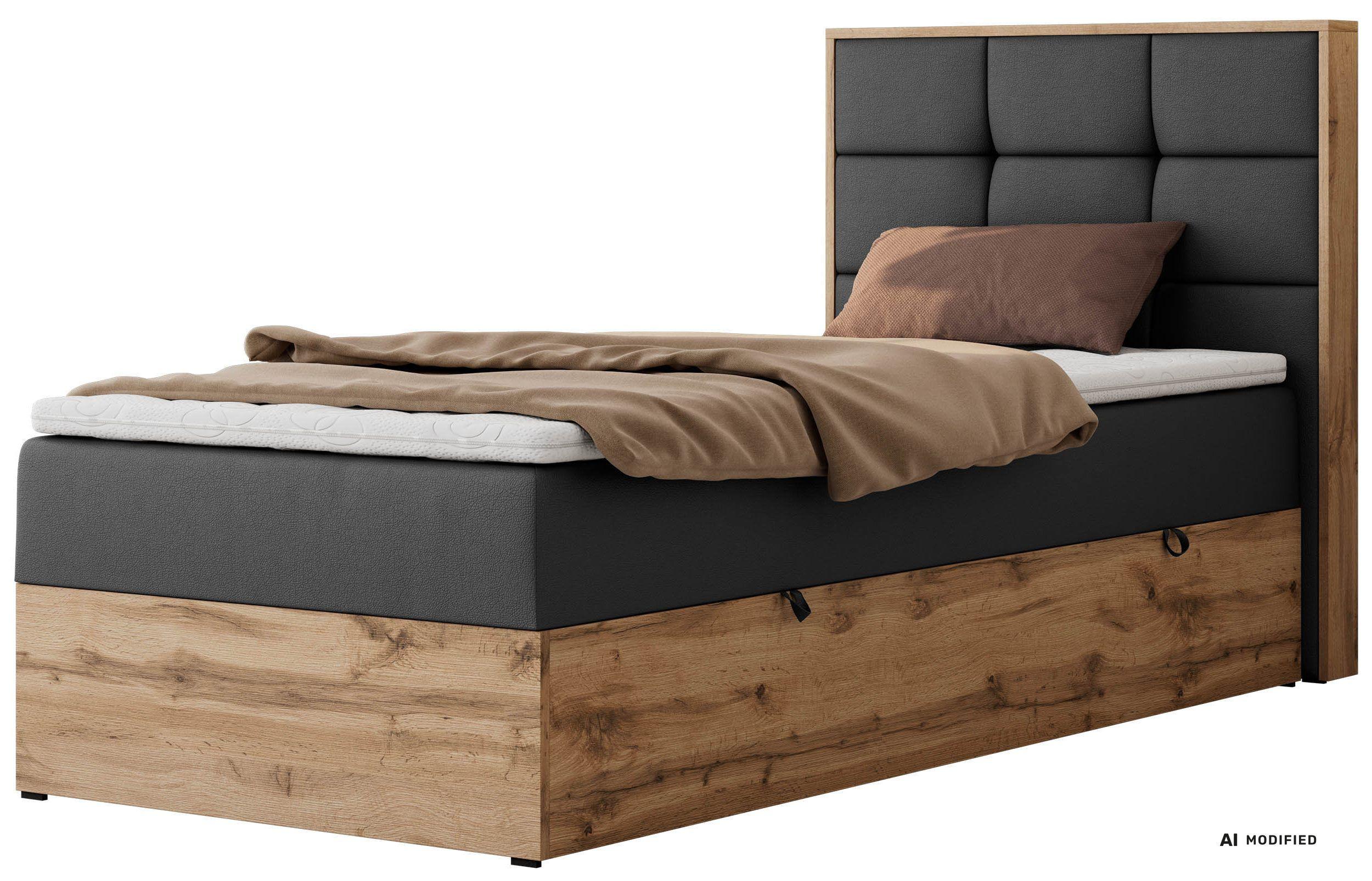 wohnli-moebel-suche-800001945346 Wohnli Möbelsuche - BOXBETT ALBERO 1 90/200 - Dunkelgrau Kunstleder - Topper T25 - H4 - Rechts