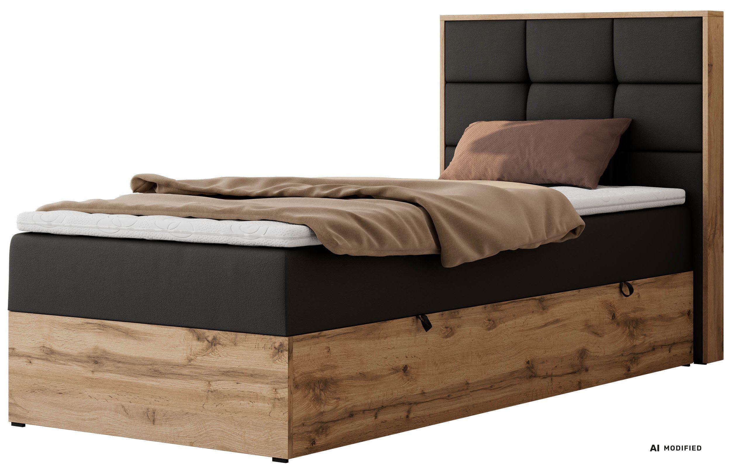wohnli-moebel-suche-800001945365 Wohnli Möbelsuche - BOXBETT ALBERO 1 90/200 - Schwarz Kunstleder - Topper T25 - H4 - Rechts