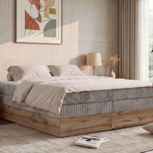 BOXSPRINGBETT WOOD ZERO KING 140/200 - Hellbraun Cord - Topper Visco - H4 Textil MKS Möbel > Betten > Boxspringbetten Braun