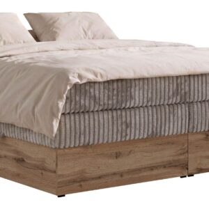 Wohnli Möbelsuche - BOXSPRINGBETT WOOD ZERO KING 140/200 - Hellbraun Cord - Topper Visco - H4