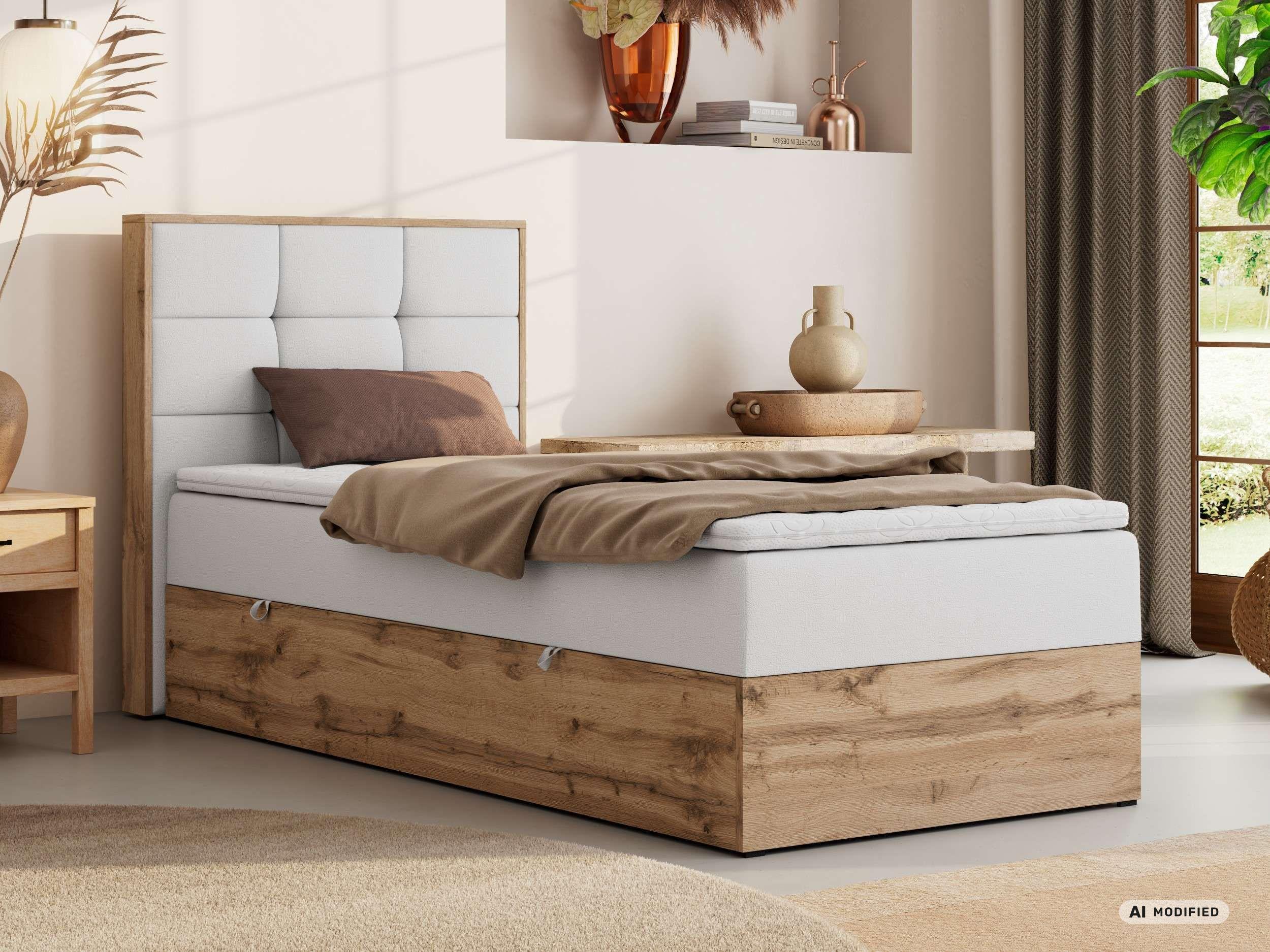 BOXBETT ALBERO 1 90/200 - Weiß Kunstleder - Topper T25 - H4 - Links Textil MKS Möbel > Betten > Boxspringbetten Weiß