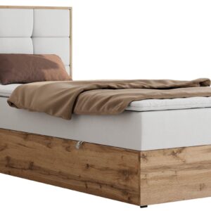 wohnli-moebel-suche-800001945447 Wohnli Möbelsuche - BOXBETT ALBERO 1 90/200 - Weiß Kunstleder - Topper T25 - H4 - Links