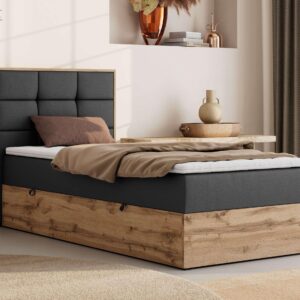 wohnli-moebel-suche-800001945465-1 BOXBETT ALBERO 1 90/200 - Dunkelgrau Kunstleder - Topper T25 - H4 - Links Textil MKS Möbel > Betten > Boxspringbetten Anthrazit