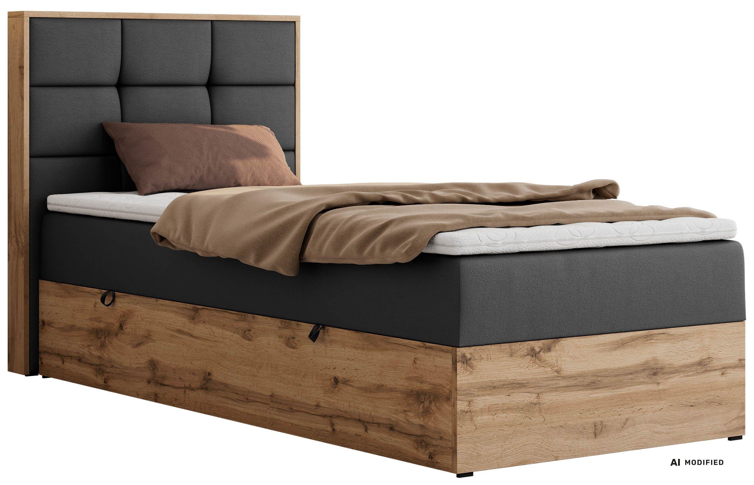 wohnli-moebel-suche-800001945465 Wohnli Möbelsuche - BOXBETT ALBERO 1 90/200 - Dunkelgrau Kunstleder - Topper T25 - H4 - Links