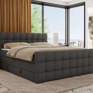 wohnli-moebel-suche-800001945487-1 BOXSPRINGBETT ALTIVO KING DUO 120/200 - Dunkelgrau Kunstleder - Topper Visco - H4 Textil MKS Möbel > Betten > Boxspringbetten Grau