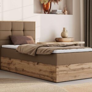 wohnli-moebel-suche-800001945492-1 BOXBETT ALBERO 1 90/200 - Braun Kunstleder - Topper T25 - H3 - Links Textil MKS Möbel > Betten > Boxspringbetten Braun