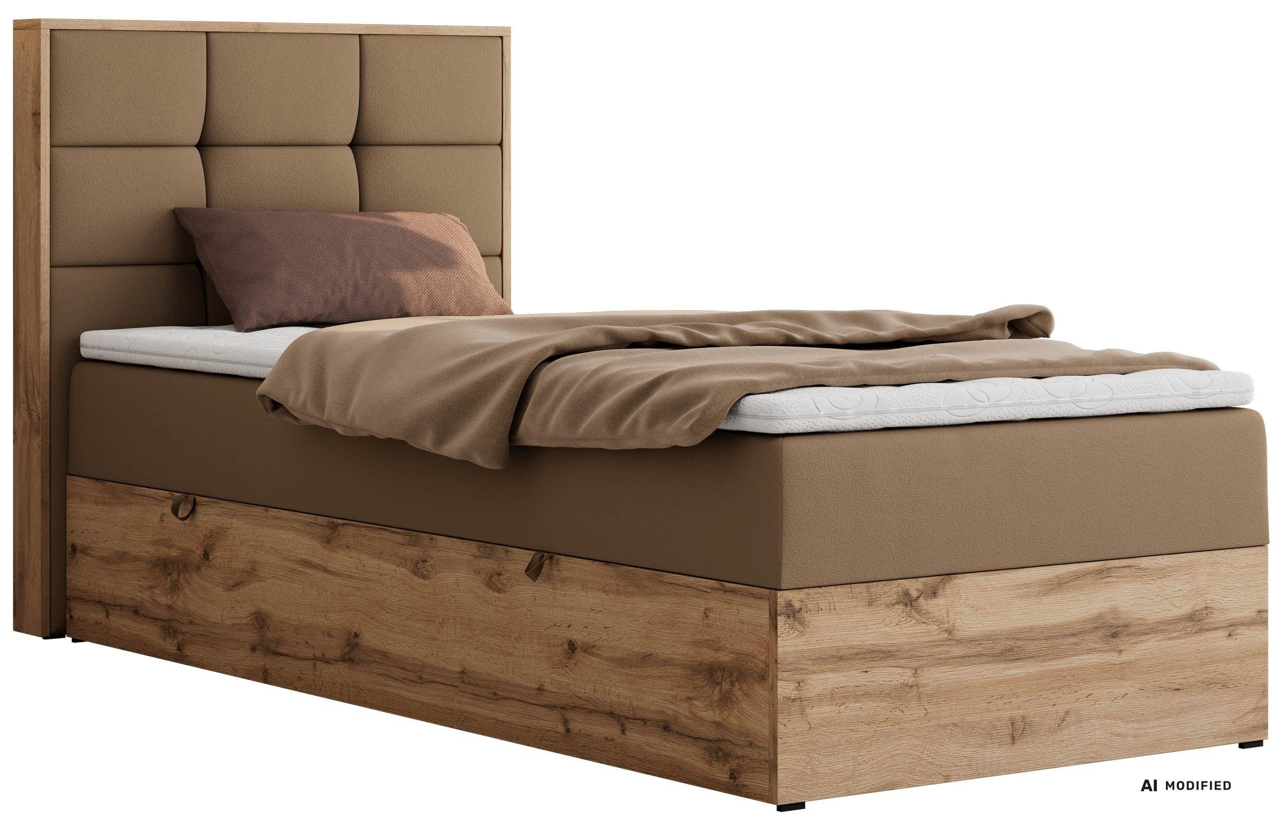 wohnli-moebel-suche-800001945519 Wohnli Möbelsuche - BOXBETT ALBERO 1 90/200 - Braun Kunstleder - Topper T25 - H4 - Links