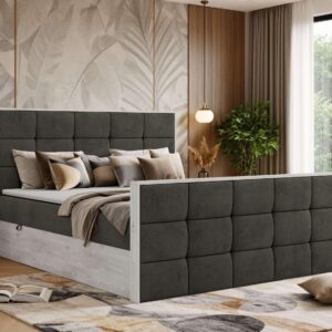 wohnli-moebel-suche-800001945521-1 BOXBETT ALNOR DUO 140/200 - Dunkelgrau Velvet - Topper T25 - H4 Textil MKS Möbel > Betten > Boxspringbetten Anthrazit