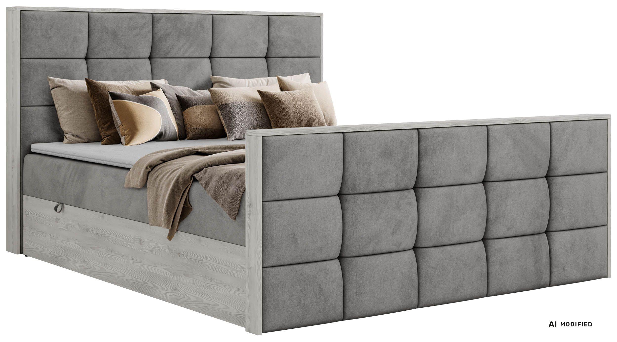 Wohnli Möbelsuche - BOXBETT ALNOR DUO 140/200 - Hellgrau Velvet - Topper T25 - H4