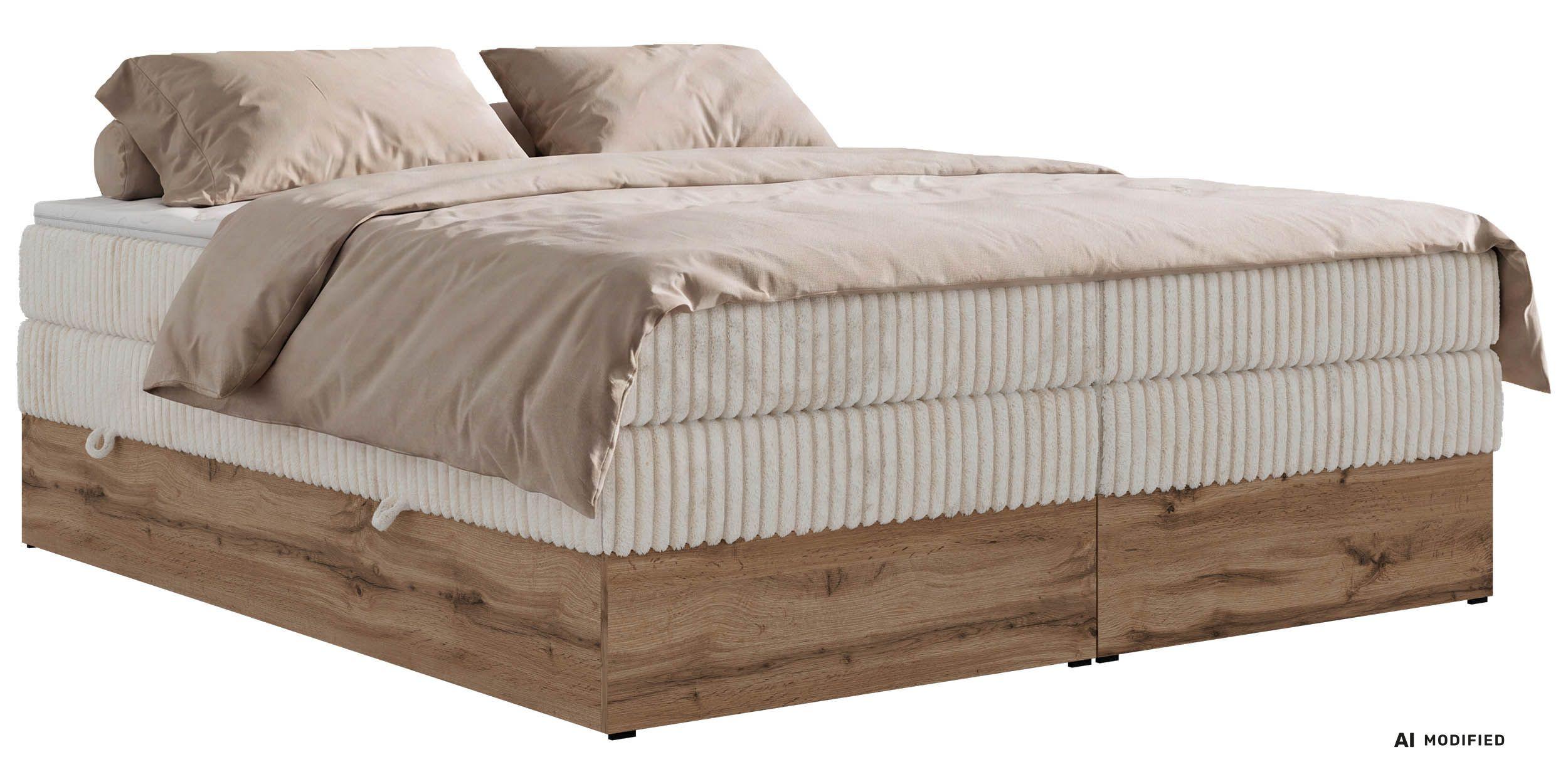 Wohnli Möbelsuche - BOXSPRINGBETT WOOD ZERO KING 160/200 - Beige Cord - Topper T25 - H3