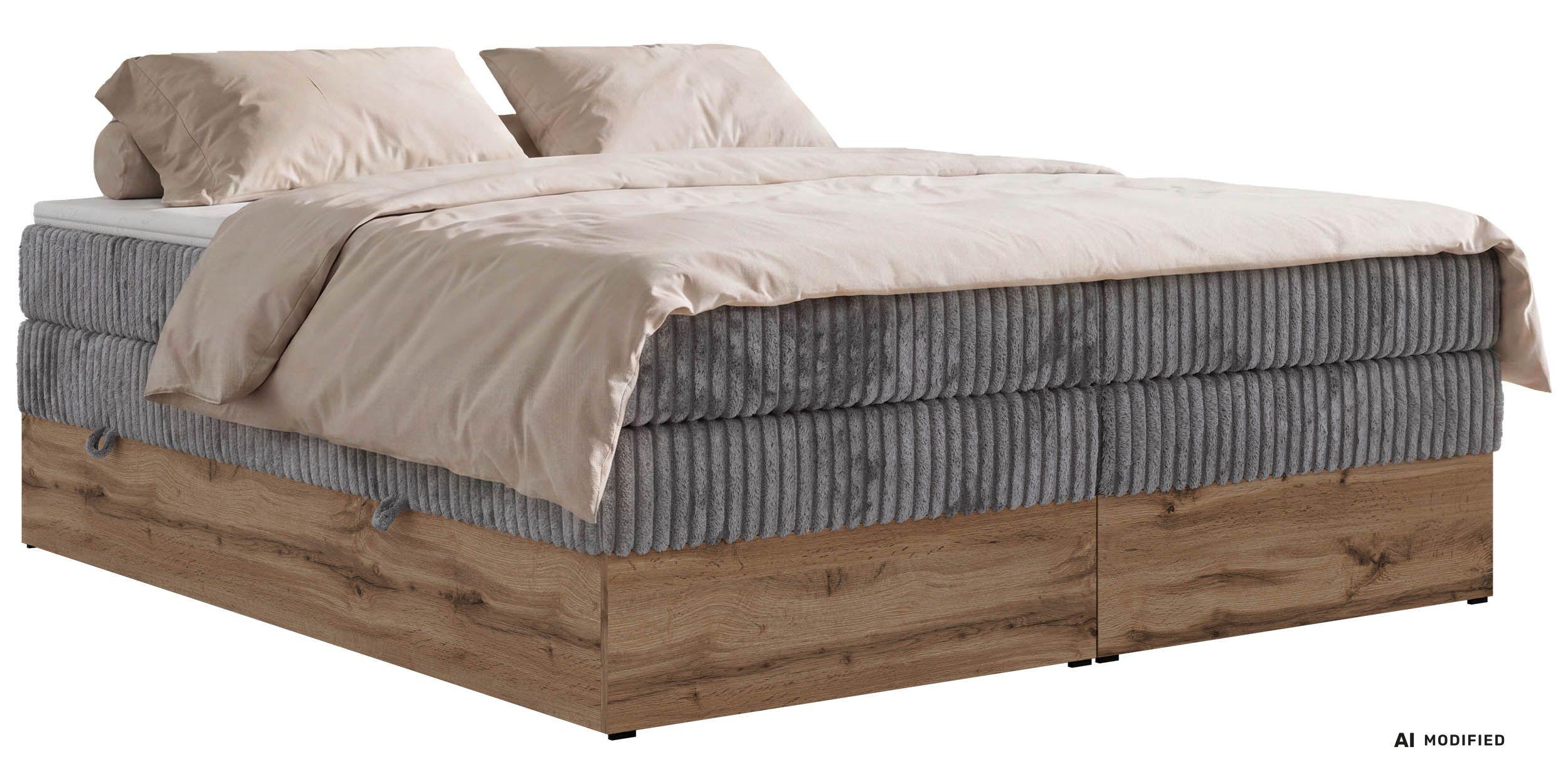wohnli-moebel-suche-800001945537 Wohnli Möbelsuche - BOXSPRINGBETT WOOD ZERO KING 200/200 - Grau Cord - Topper T25 - H3