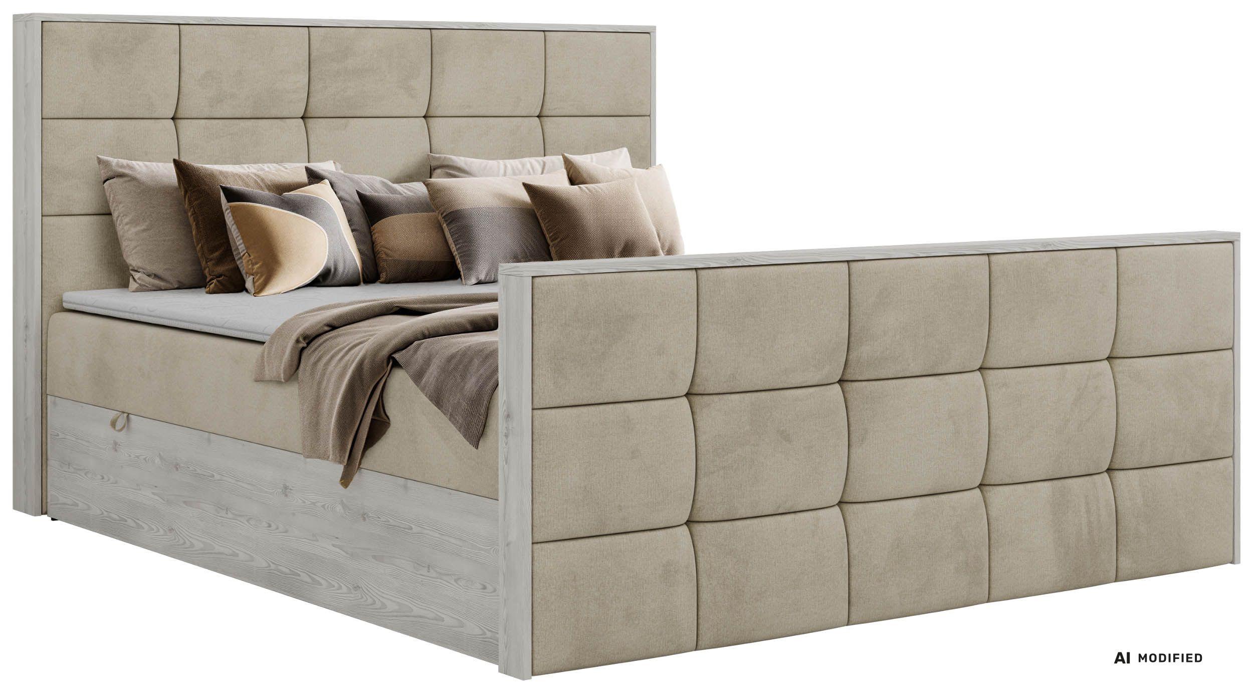 Wohnli Möbelsuche - BOXBETT ALNOR DUO 140/200 - Beige Velvet - Topper T25 - H4