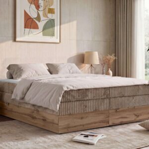 wohnli-moebel-suche-800001945563-1 BOXSPRINGBETT WOOD ZERO KING 180/200 - Braun Cord - Topper T25 - H3 Textil MKS Möbel > Betten > Boxspringbetten Braun