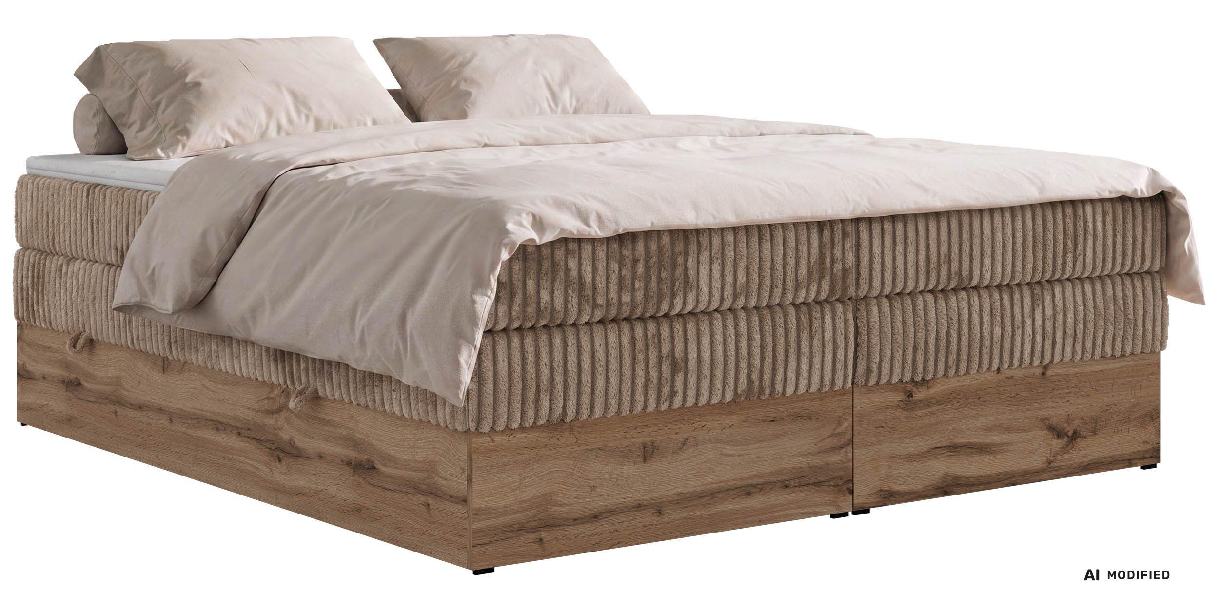wohnli-moebel-suche-800001945563 Wohnli Möbelsuche - BOXSPRINGBETT WOOD ZERO KING 180/200 - Braun Cord - Topper T25 - H3
