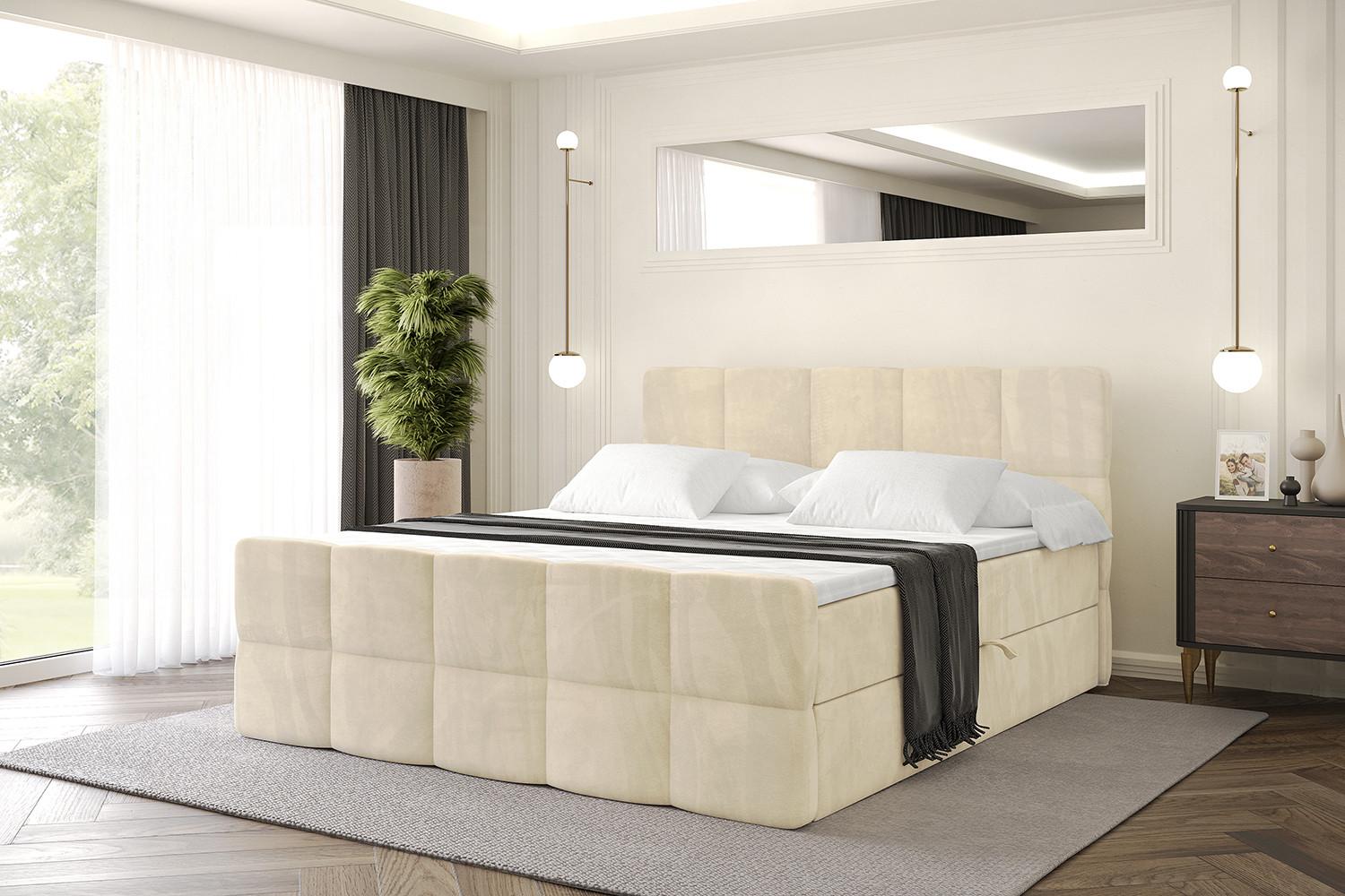 BOXBETT mit Matratze H4 und Lattenrost - LIRO-Z - 140x200 - Beige Monolith Holzwerkstoff ALTDECOR Möbel > Betten > Boxspringbetten Beige