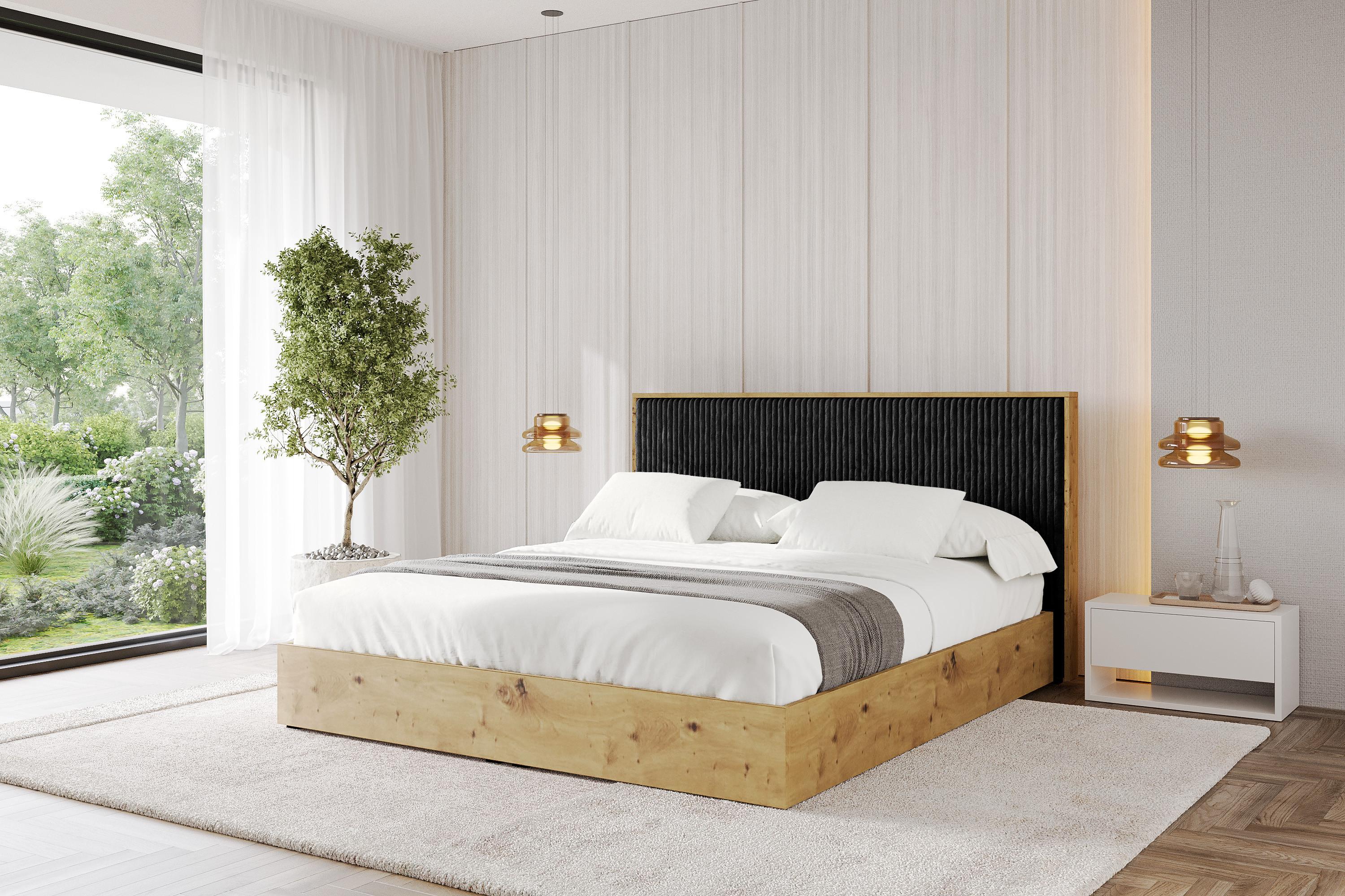 Boxbett mit Kopfteill und Stauraum ohne Matratze - ENZO10 200x200 Schwarz