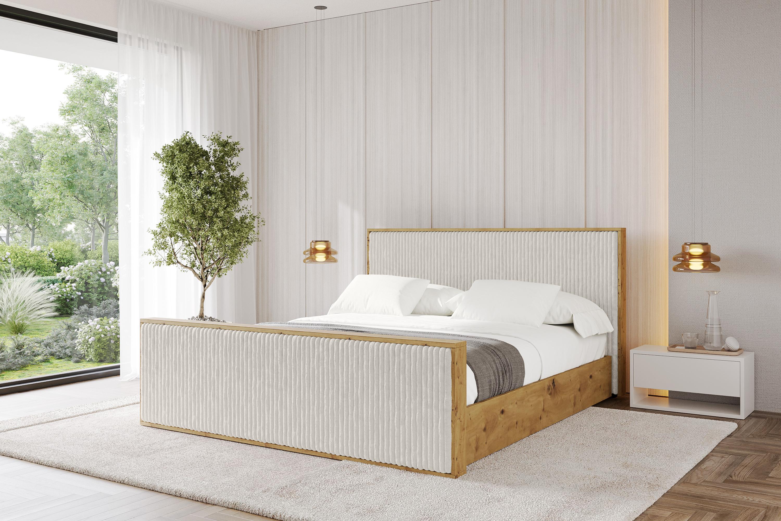 Boxbett mit Stauraum und Kopfteil mit Matratze H3/H4 - ENZO10 160x200 Creme