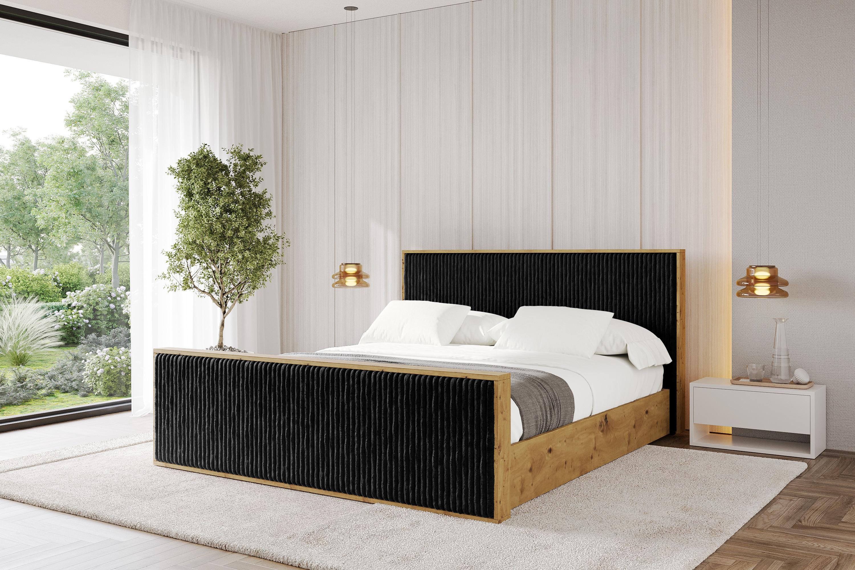 Boxbett mit Stauraum und Kopfteil mit Matratze H3/H4 - ENZO10 120x200 Schwarz