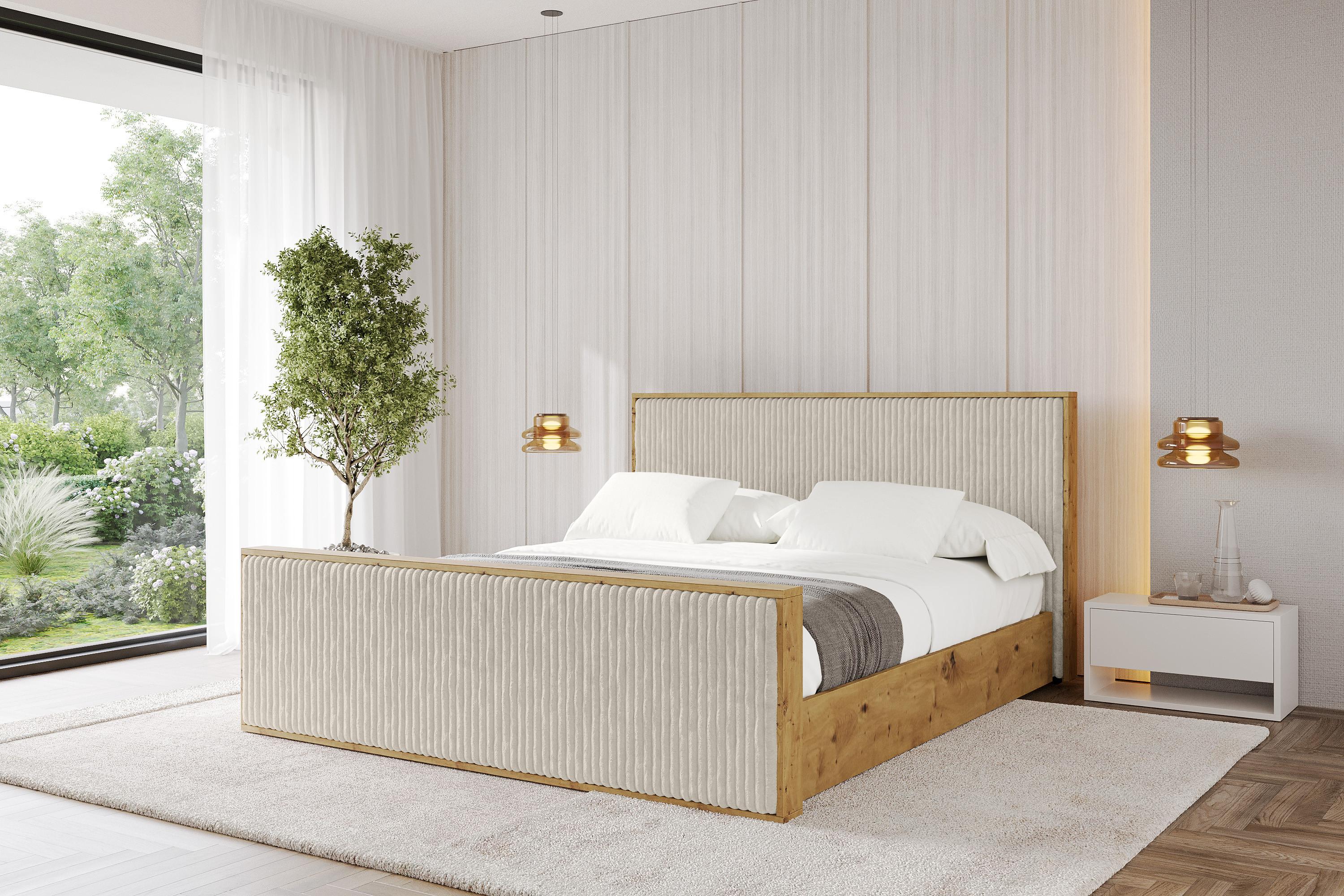 Boxbett mit Stauraum und Kopfteil mit Matratze H3/H4 - ENZO10 160x200 Creme
