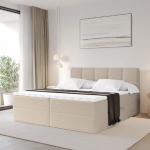 wohnli-moebel-suche-800001951252-1 BOXBETT mit Matratze H3 - FAMA - 180x200 cm Dunkelbeige Quelle Holzwerkstoff ALTDECOR Möbel > Betten > Boxspringbetten Weiß
