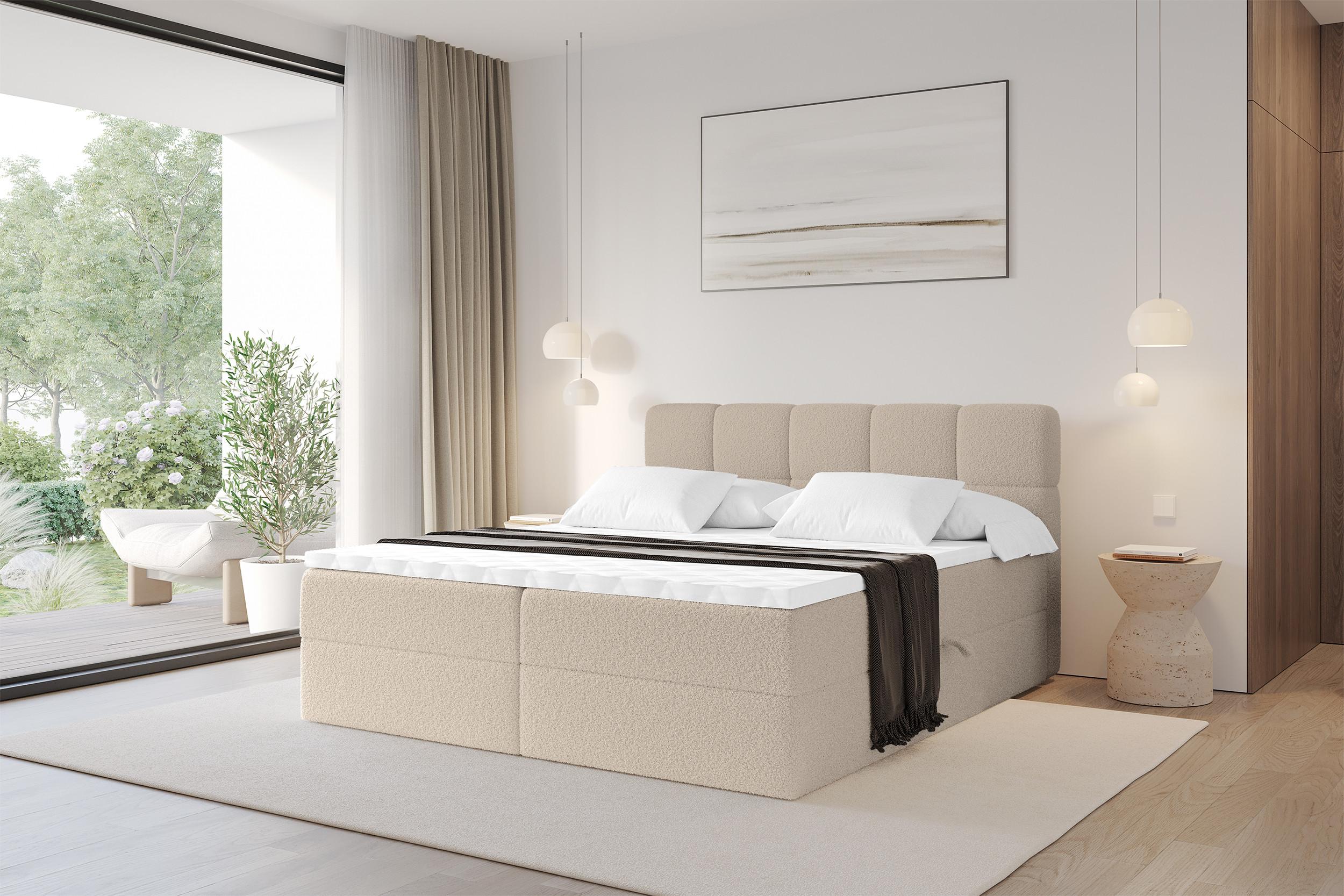 BOXBETT mit Matratze H4 - FAMA - 120x200 cm Dunkelbeige Quelle Holzwerkstoff ALTDECOR Möbel > Betten > Boxspringbetten Weiß
