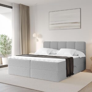 wohnli-moebel-suche-800001951269-1 BOXBETT mit Matratze H3 - FAMA - 200x200 cm Hellgrau Quelle Holzwerkstoff ALTDECOR Möbel > Betten > Boxspringbetten Grau