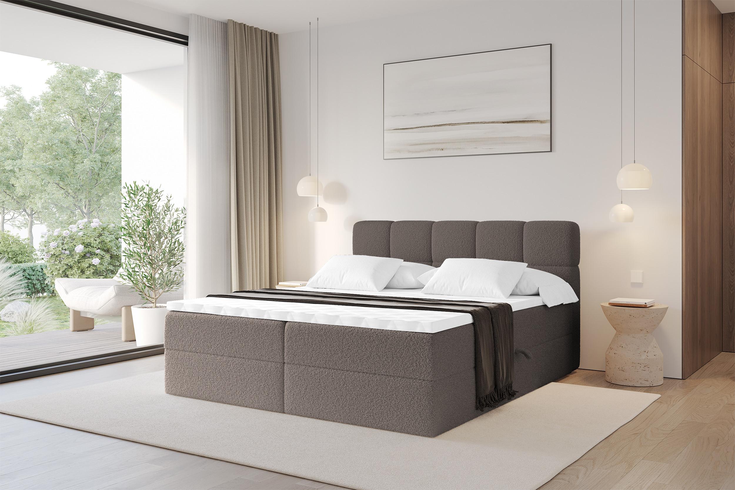 BOXBETT mit Matratze H3 - FAMA - 140x200 cm Braun Quelle Holzwerkstoff ALTDECOR Möbel > Betten > Boxspringbetten Braun