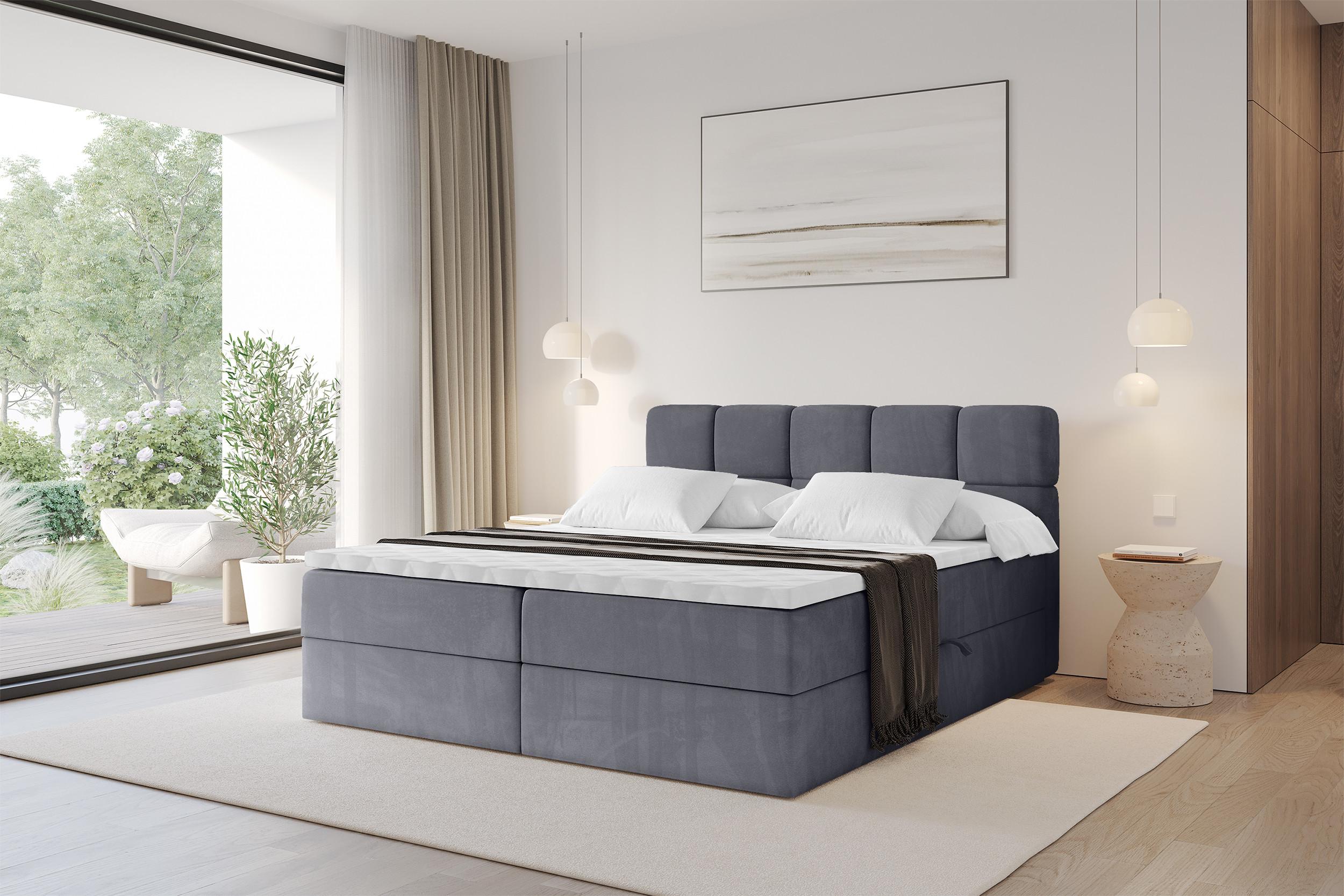BOXBETT mit Matratze H4 - FAMA - 200x200 cm Dunkelgrau Casablanca Holzwerkstoff ALTDECOR Möbel > Betten > Boxspringbetten Grau