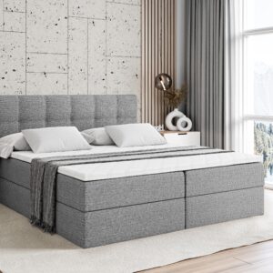 wohnli-moebel-suche-800001951418-1 BOXBETT mit Matratze H3 und Lattenrost - MARCE - 200x200 Grau Holzwerkstoff ALTDECOR Möbel > Betten > Boxspringbetten Grau